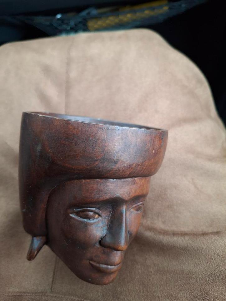 Afrikaanse Houten Mok met Gezicht, Antiek en Kunst, Kunst | Niet-Westerse kunst, Ophalen of Verzenden