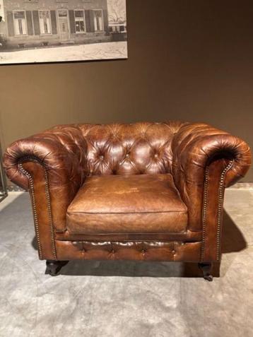 Chesterfield Clubfauteuil Cognac Kleur generfd Leer  beschikbaar voor biedingen