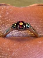 Vintage 14 karaat witgouden ring met robijn en diamant, Verzenden, Goud