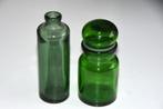 2 vintage groene glazen flesjes apothekerspot stopfles, Antiek en Kunst, Antiek | Glas en Kristal, Ophalen