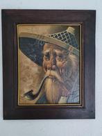 Vintage olieverf portret van Aziatische oude man, Ophalen of Verzenden