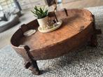 Oud houten Indiase Chakki salontafel, Ophalen of Verzenden, Gebruikt, Rond, Hout