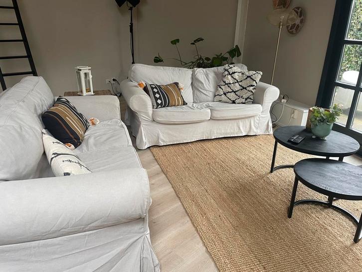 2x Ikea Ektorp 2-zitsbank beige, Huis en Inrichting, Banken | Bankstellen, Gebruikt, Rechte bank, Tweepersoons, 150 tot 200 cm