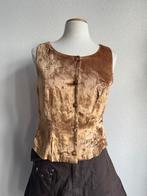 Vintage beige fluwelen velvet mouwloze gilet top, Vintage, Maat 42/44 (L), Vintage, Ophalen of Verzenden