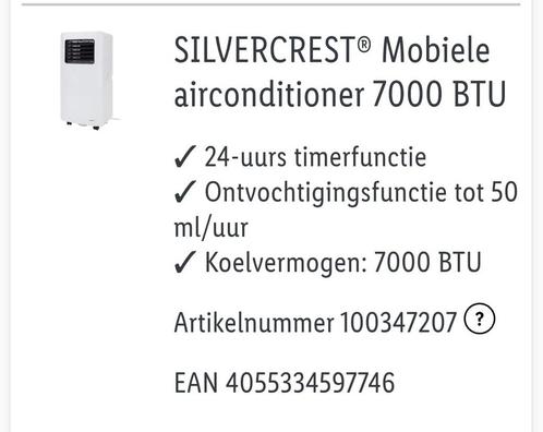 SilverCrest Mobiele Airconditioner, Witgoed en Apparatuur, Airco's, Zo goed als nieuw, Mobiele airco, Minder dan 60 m³, 1 snelheid