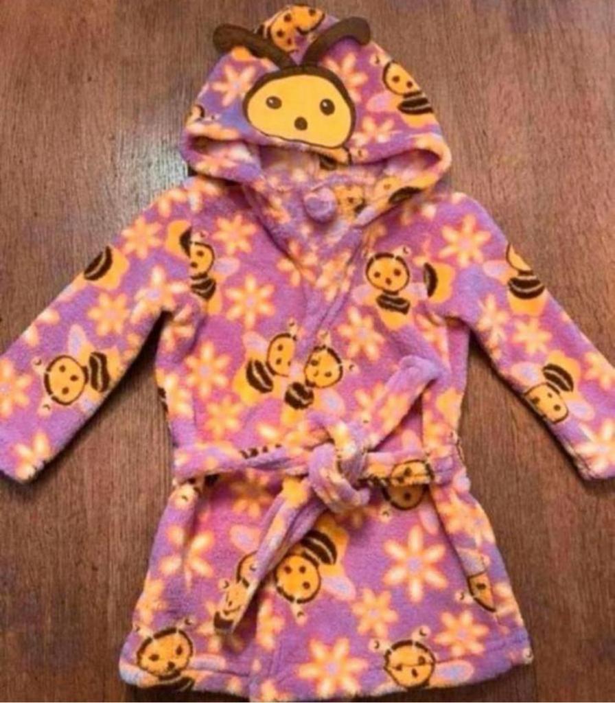 Badjas mt 74-80 fleece ‘bijtjes’ ochtendjas, Ophalen of Verzenden, Zo goed als nieuw, Meisje, Jasje