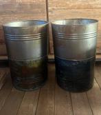 2 nieuwe Metalen Bloempotten, groot, 50 cm, doorsnee 35 cm, Tuin en Terras, Rond, Metaal, 40 tot 70 cm, Ophalen