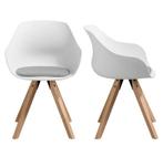2x eetkamerstoel/kuipstoel met houten pootjes, Twee, Wit, Scandinavisch, Zo goed als nieuw