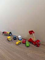 PlanToys en Hape houten voertuigen – complete set, Ophalen of Verzenden, Zo goed als nieuw