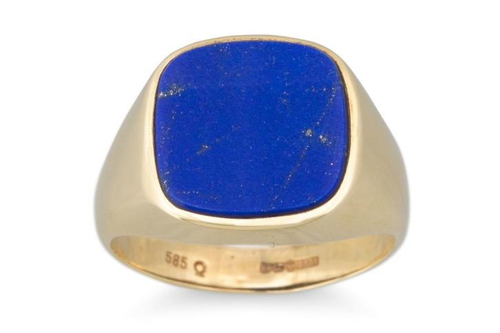 Lapis Lazuli Gold Signet Ring in 14 Ct Gold, Sieraden, Tassen en Uiterlijk, Ringen, Nieuw, Dame of Heer, Goud, Goud, Met edelsteen