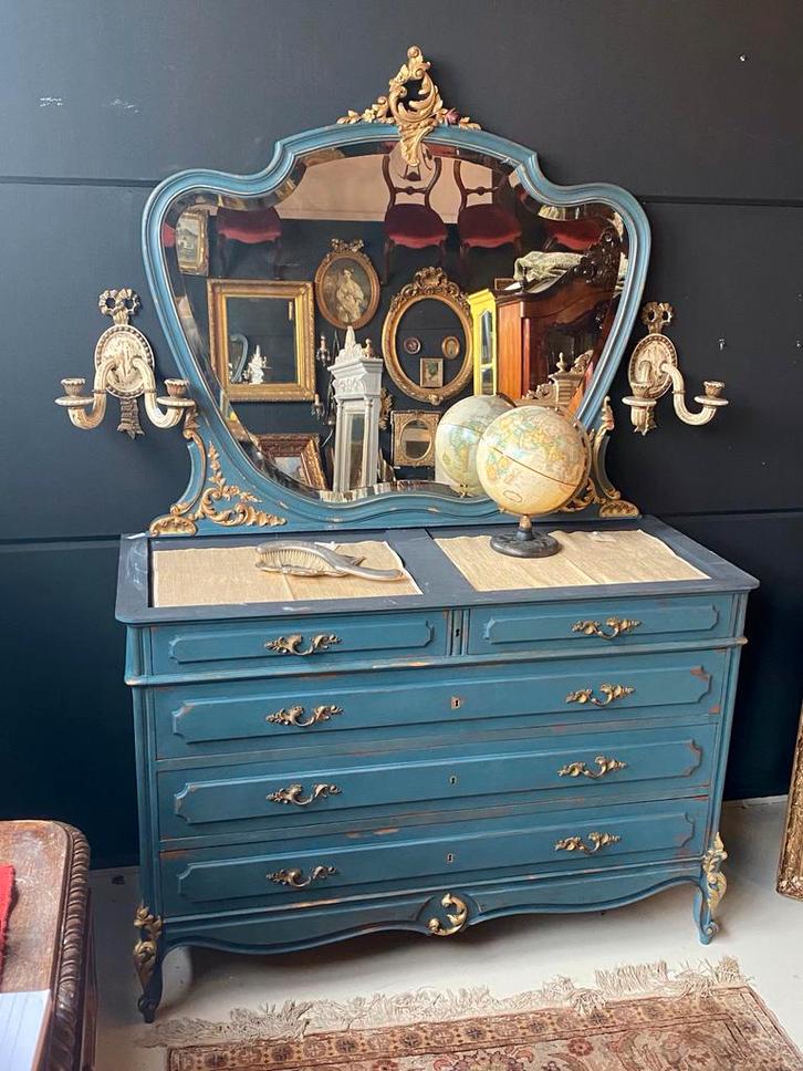 Antieke commode met spiegel, Huis en Inrichting, Kasten | Ladekasten, Gebruikt, Minder dan 100 cm, 100 tot 150 cm, 50 tot 75 cm