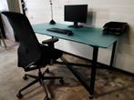 Bureau Industriële met glazen blad, Ophalen, Gebruikt, Bureau