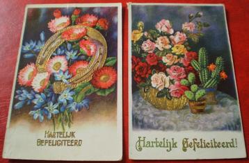 2x Hartelijk Gefeliciteerd - Bloemen / Rozen - 1936 / 1939 beschikbaar voor biedingen