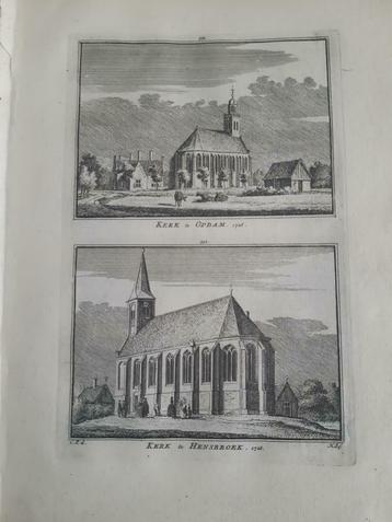 351-352*/ kerk te Opdam en Hensbroek. Kopergravure uit 1752 beschikbaar voor biedingen