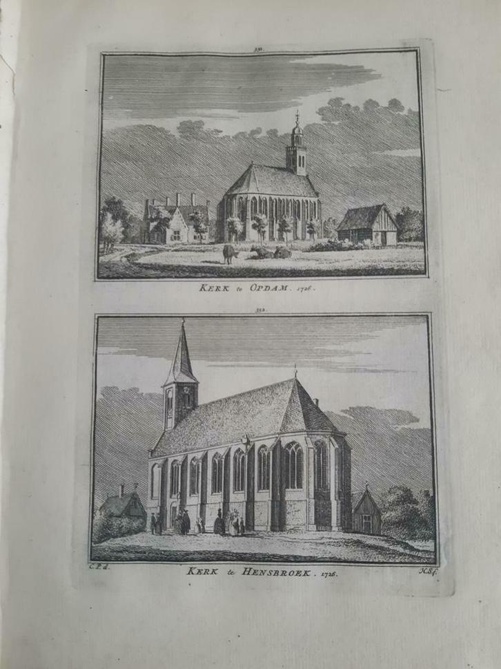 351-352*/ kerk te Opdam en Hensbroek. Kopergravure uit 1752, Antiek en Kunst, Kunst | Etsen en Gravures, Ophalen of Verzenden