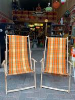 2 vintage jaren 60/70 oranje strand stoelen, Huis en Inrichting, Stoelen, Ophalen, Hout, Twee, Overige kleuren
