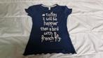 Marine blauw t shirt met opdruk maat 122/128 gedragen, Kinderen en Baby's, Kinderkleding | Maat 122, Gebruikt, Meisje, Ophalen of Verzenden