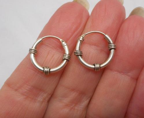 Zilveren oorringen Bali unisex nr.1698, Sieraden, Tassen en Uiterlijk, Oorbellen, Zo goed als nieuw, Hangers, Zilver, Zilver, Verzenden