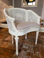 Franse antieke stoel in white-wash met kussen., Ophalen of Verzenden, Wit, Eén