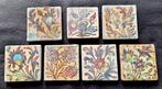 set van 7 antieke Perzische Qajar tegels met bloemen motief, Ophalen of Verzenden
