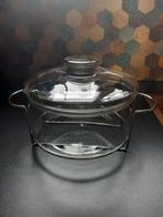 Glazen pan met deksel en onderstel met handvatten, Ophalen of Verzenden, Zo goed als nieuw, Glas, Kookpan of Snelkookpan