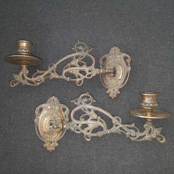 Pianokandelaars - wandkandelaars - koper of messing, Antiek en Kunst, Antiek | Kandelaars, Koper of Brons, Ophalen of Verzenden