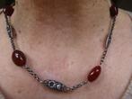 Antieke Zilveren Collier met Carneool +elementen met Roosjes, Verzenden, Zilver, Ketting, Met edelsteen