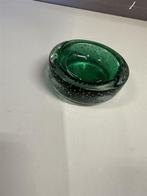 Vintage groene glazen asbak in Murano-stijl met bubbelontwer, Verzamelen, Ophalen of Verzenden, Zo goed als nieuw, Sigarenbandjes