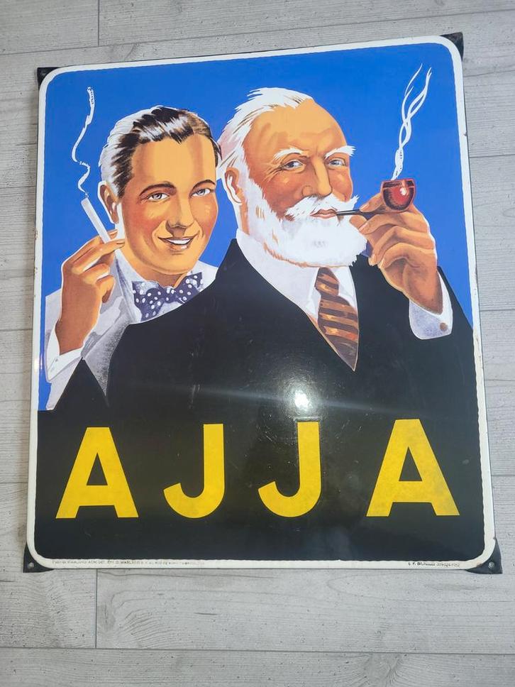 Prachtig AJJA Emaille Reclamebord - Alle Oortjes Intact!, Antiek en Kunst, Antiek | Emaille, Ophalen of Verzenden