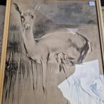 Schilderij van een hert met jong, Antiek en Kunst, Kunst | Tekeningen en Foto's, Ophalen of Verzenden