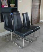 4/6 zwart lederen Henders & Hazel design stoelen rvs greep, Huis en Inrichting, Stoelen, Ophalen, Zwart, Niet opgegeven, Zo goed als nieuw