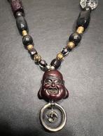Oosterse ketting met Budhha hanger en 2 lampwork  glaskralen, Ophalen of Verzenden