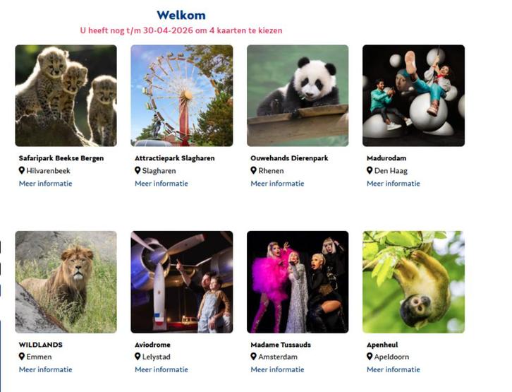 Uitstapje voor 4 personen t/m 29-04-2026, Tickets en Kaartjes, Recreatie | Pretparken en Attractieparken, Drie personen of meer