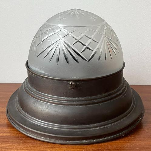 OPRUIMING Originele art deco plafonnière met messing houder, Antiek en Kunst, Antiek | Lampen, Ophalen of Verzenden