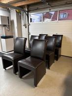 Mooie leren eetkamerstoelen met wieltjes, Huis en Inrichting, Stoelen, Ophalen, Gebruikt, Bruin, Leer