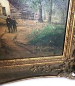Oude schilderij boerderij olieverf op doek, Ophalen of Verzenden