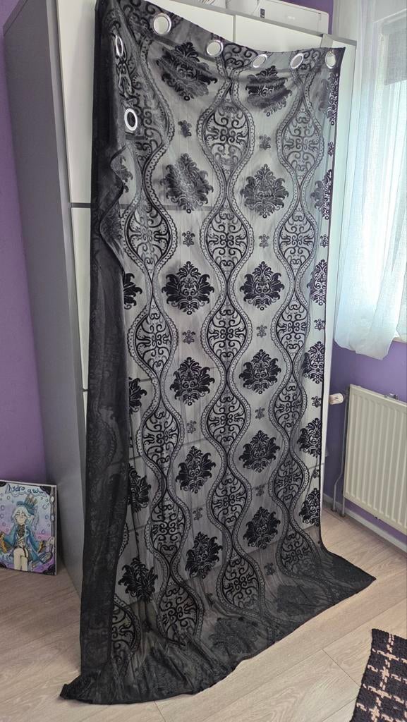 Zwarte vitrage met motief, 130x200cm, Ophalen, Gebruikt, 100 tot 150 cm, Zwart