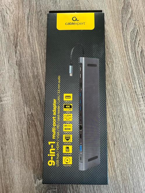 9-IN-1 MULTIPOORT HUB USB C ADAPTER DOCKING HDMI VGA RJ45 PD, Computers en Software, Dockingstations, Zo goed als nieuw, Docking station