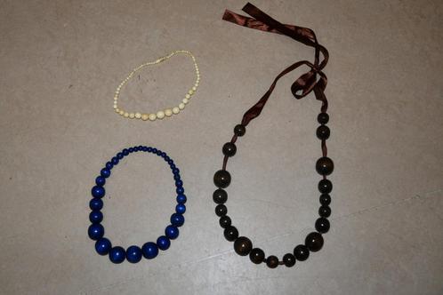 Set van ecru, blauw en bruin parelsnoer, Sieraden, Tassen en Uiterlijk, Kettingen, Zo goed als nieuw, Overige materialen, Overige kleuren