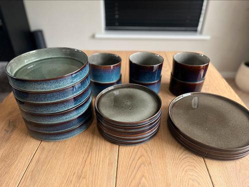 Cosy & Trendy 22-delig servies groen blauw, Huis en Inrichting, Keuken | Servies, Zo goed als nieuw, Bord(en), Overige stijlen