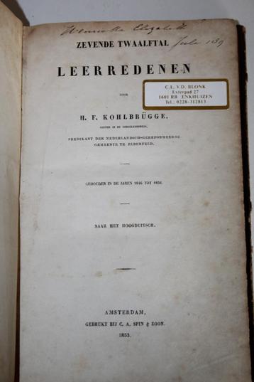 H.F. Kohlbrugge - Zevende twaalftal leerredenen (1851-1853) beschikbaar voor biedingen