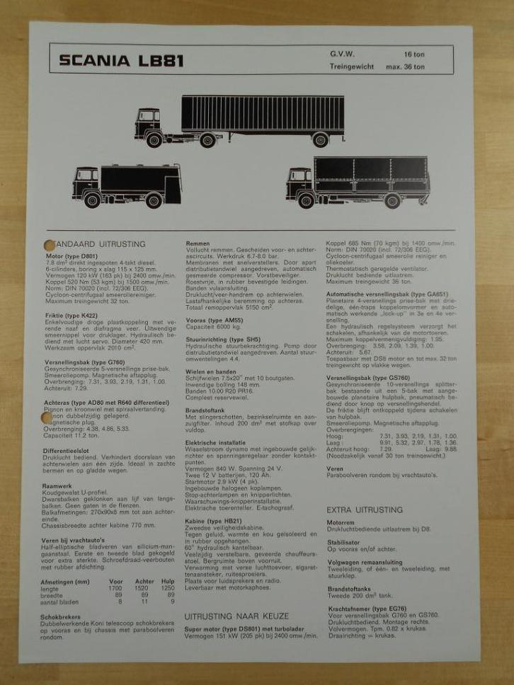 Scania LB 81 Technische Specificatie Folder 1978 LB81 4x2, Boeken, Auto's | Folders en Tijdschriften, Zo goed als nieuw, Overige merken