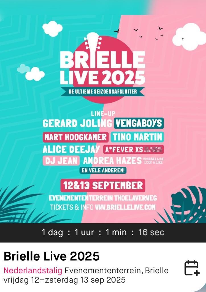 Ticket Brielle Live 2025, Tickets en Kaartjes, Evenementen en Festivals, Eén persoon