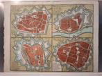 Plattegrond Deventer, Zwolle, Groningen, Leeuwarden. Gravure, Ophalen of Verzenden