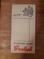 oud grolsch kelnerblok bierkenners vragen grolsch, Ophalen of Verzenden, Zo goed als nieuw, Reclamebord, Plaat of Schild, Grolsch