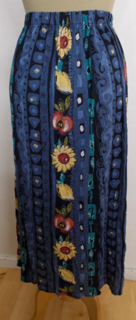 Zonnebloem/appel/citroen print rok van Diane Dalis! M, Kleding | Dames, Rokken, Zo goed als nieuw, Maat 38/40 (M), Blauw, Onder de knie