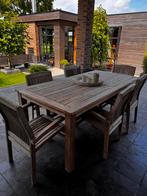 Teakhouten tuinset met 6 stoelen van Bois le Duc, Ophalen, Gebruikt, Eettafel, 6 zitplaatsen