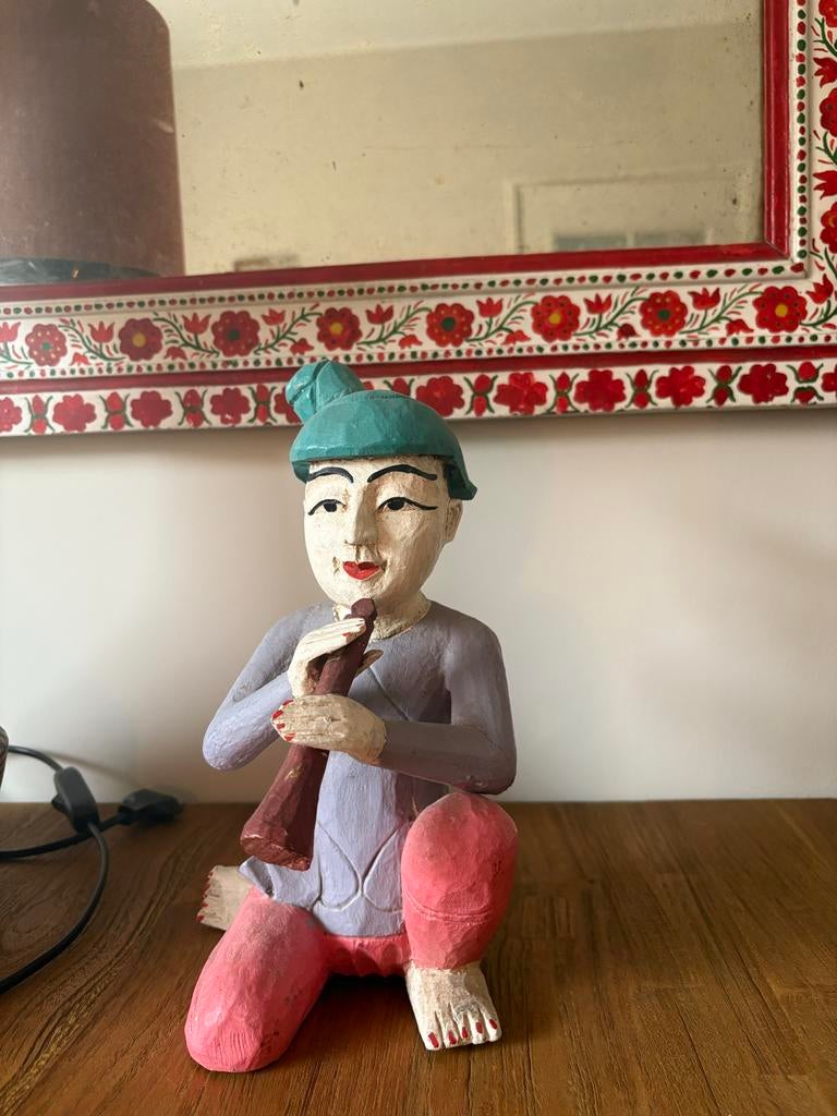 Houten Beeldje van een Fluitspeler, Ophalen of Verzenden