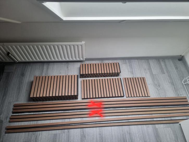 Wandpanelen akoestisch 12 stuks 3 zijdig walnoot vilt, Doe-het-zelf en Verbouw, Platen en Panelen, Gebruikt, Overige materialen