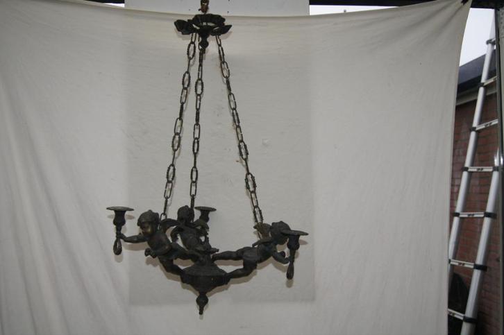 Hanglamp met puttie,s kaarsenhouders ( France, Antiek en Kunst, Antiek | Lampen, Verzenden
